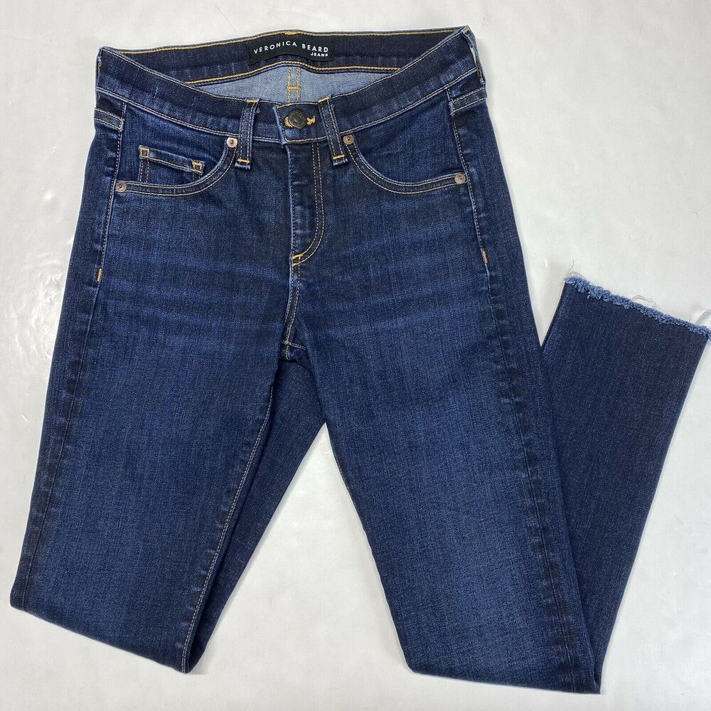 Veronica Beard Jeans 26 Brooke Skinny Ankle Midrise Stretch Blue Denim Fray EUC